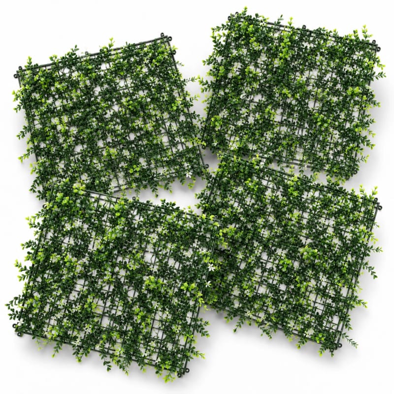 HAGO24 1qm Künstliche Pflanzwand Grün PE Kunstpflanzenwand Pflanzenmatte Blumenwand 4er-Set 50x50 cm Paneel Wanddeko UV-Beständig – Bild 1