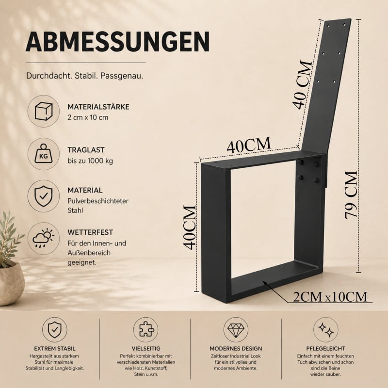HAGO24 Bankgestell Schwarz hochwertige Bank Füße Stahl Bankbeine für Sitzbank mit Rückenlehne DIY Metallgestell Gartenbank Bankkufen – Bild 4