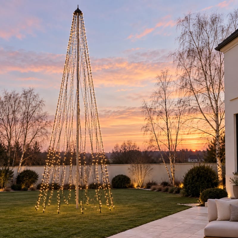 HAGO24 LED-Fahnenmastbeleuchtung Warmweiß Kunststoff Fahnenmast-Lichterkette Flaggenmastbeleuchtung Weihnachtsbeleuchtung 1440 LEDs 800 cm Höhe IP44 Außenbereich – Bild 5