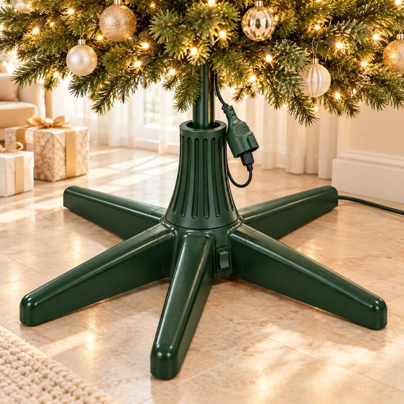 HAGO24 Weihnachtsbaumständer Grün Kunststoff Christbaumständer Tannenbaumständer Baumständer drehbar 360°-Rotation künstliche Weihnachtsbäume bis 240 cm mit 5 Standfüßen und 3 Adapter-Aufsätzen – Bild 5