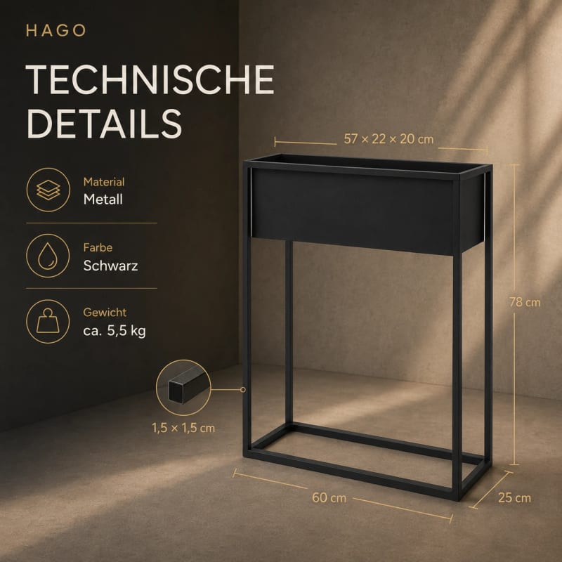 HAGO24 Pflanzenständer Blumenständer Pflanzgestell Pflanzkasten Metall Schwarz – Bild 4