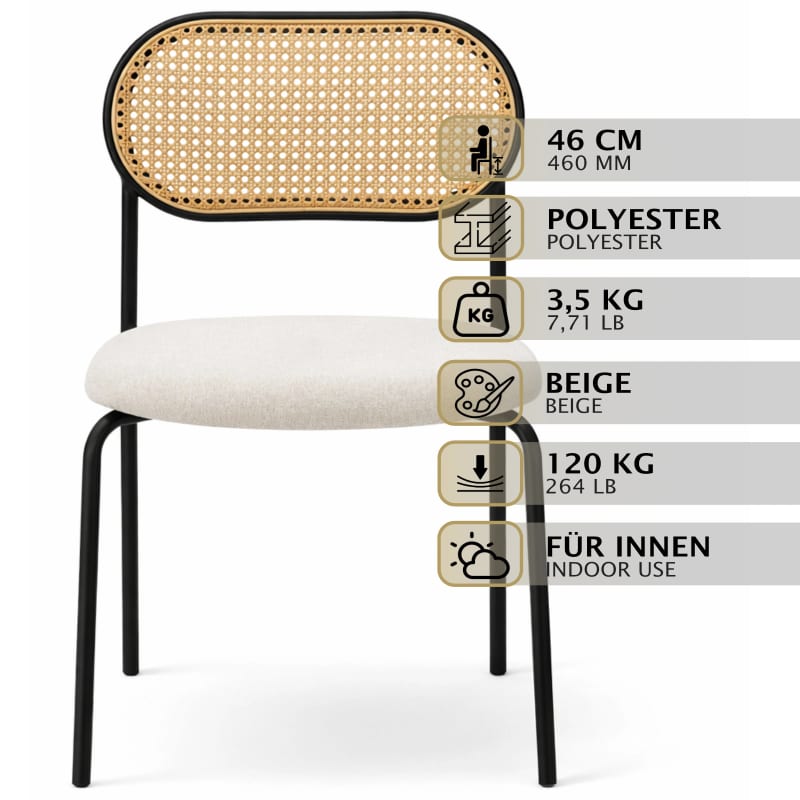 HAGO24 Esszimmerstühle 2er Set Küchenstuhl PE-Rattan Rückenlehne Stahlgestell Polster Beige Sitzhöhe 46cm bis 120kg im Einsatz