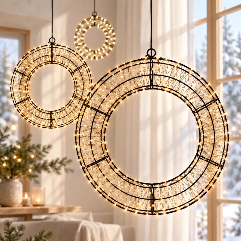 HAGO24 LED Lichterkranz Leuchtring Weihnachtsbeleuchtung Fensterdeko Winterdeko 4 Dimmstufen 8 Leuchtmodi 6-Stunden-Timer