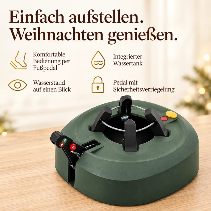 HAGO24 Weihnachtsbaumständer Grün Kunststoff Metall Christbaumständer Tannenbaumständer Fußpedal mit Verriegelung Wassertank 3,2 Liter – Bild 3