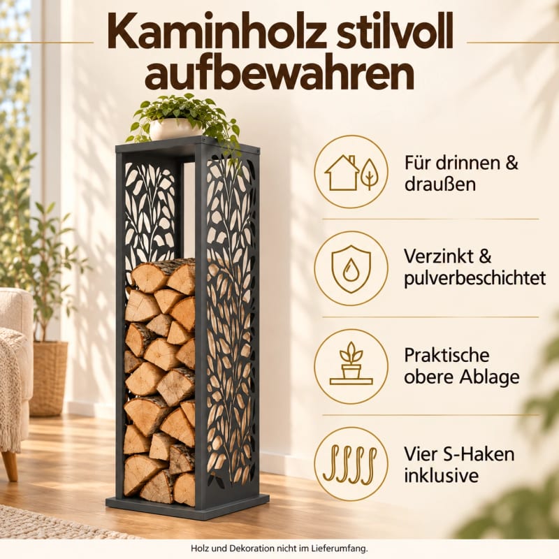 HAGO24 Feuerholzregal Anthrazit Stahl Kaminholzregal Brennholzregal Holzständer Säulenform pulverbeschichtet verstellbare Bodenschoner – Bild 3