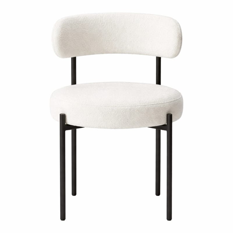 HAGO24 Esszimmerstühle 2er Set Weiß Teddystoff Bezug Polsterstuhl Sitzhöhe 49cm rund schwarze Metallfüße gemütlich edles Design bis 120kg – Bild 5