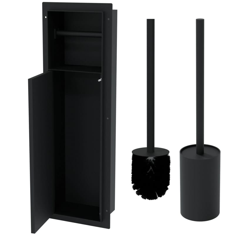 HAGO24 WC Modul Edelstahl Schwarz Einbauschrank Unterputz Wandnische 200x600mm Toilettenpapierhalter Bürstenhalter Push-to-Open befliesbare Tür – Bild 1