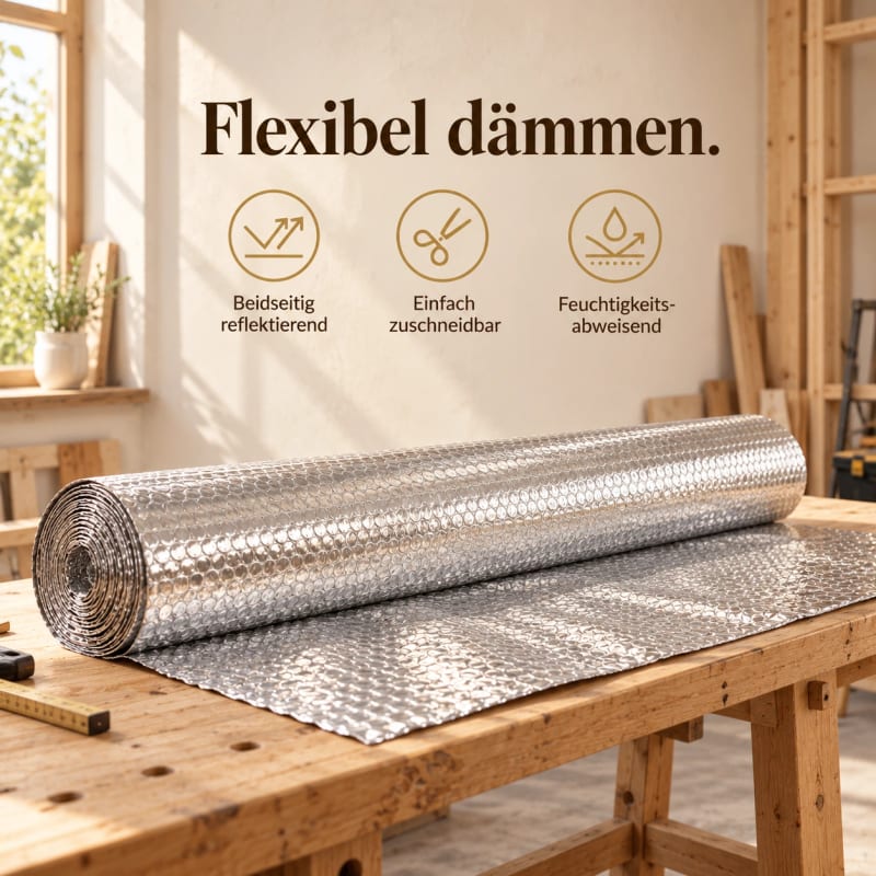 HAGO24 Aluminium-Isolierfolie Silber Polyethylen Aluminium Thermofolie Luftpolster-Dämmfolie Reflexionsfolie doppelseitig laminiert 97 % Wärmereflektion 6mm Stärke – Bild 3