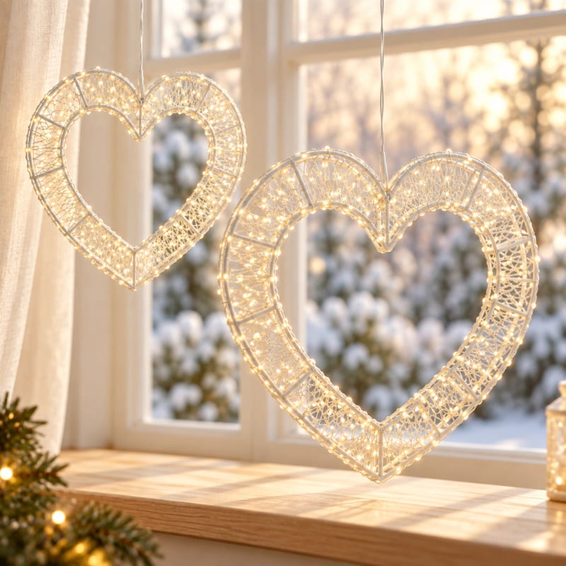 HAGO24 LED Dekoherz Leuchtherz Herzleuchte mit Timer warmweiß Weihnachtsbeleuchtung aus Metall für Fenster und Wand innen und im geschützten Außenbereich IP44 5 m Kabel