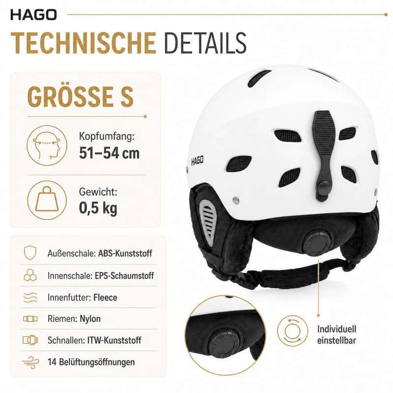 HAGO24 Skihelm Weiß ABS-Kunststoff EPS-Schaumstoff Snowboardhelm Snowboardhelm Unisex größenverstellbar 14 Belüftungsöffnungen Skibrillenhalter – Größe S – Bild 4