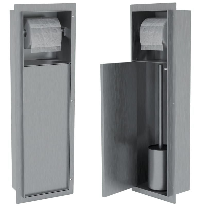 HAGO24 WC Modul Edelstahl gebürstet Einbauschrank Unterputz Wandnische 200x600mm Toilettenpapierhalter Bürstenhalter Push-to-Open befliesbare Tür – Bild 6