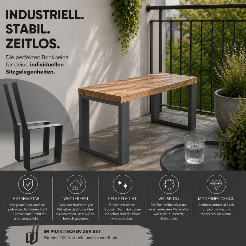 HAGO24 Bankgestell Bankkufen Anthrazit hochwertige Bank Füße Stahl Bankbeine Sitzbank Rückenlehne DIY Metallgestell Bank & Gartenbank – Bild 3