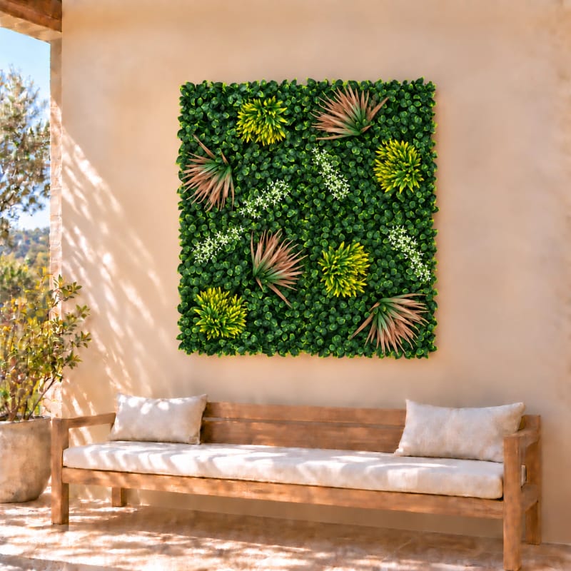 HAGO24 1qm Künstliche Pflanzwand Grün PE Kunstpflanzenwand Pflanzenmatte Blumenwand 4er-Set 50x50 cm Paneel Wanddeko UV-Beständig – Bild 2