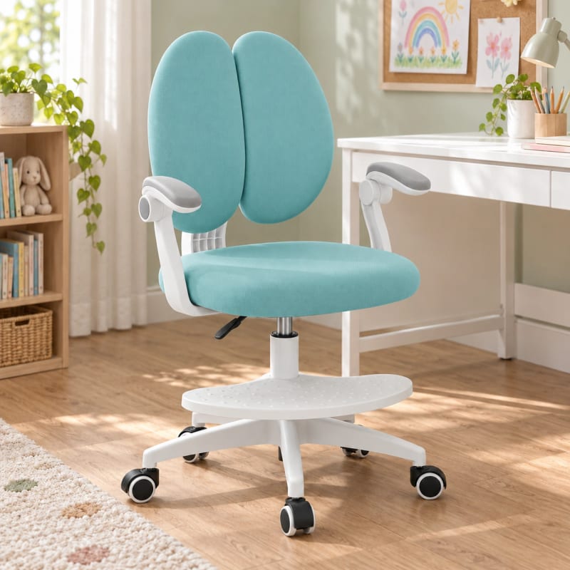 HAGO24 Kinder-Schreibtischstuhl Mint Polyester Drehstuhl Bürostuhl Schreibtischsessel 46-58cm-Sitzhöhe geteilte Rückenlehne höhenverstellbare Fußstütze – Bild 1