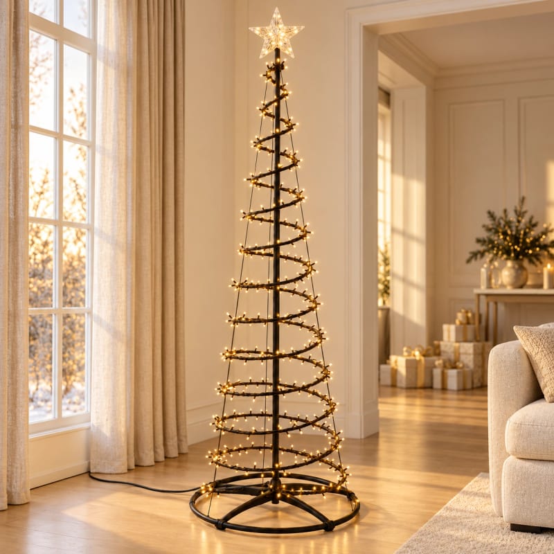 HAGO24 Beleuchteter Baum Schwarz Kunststoff Weihnachtsbaum Tannenbaum Christbaum 210 cm Höhe mit 756 warmweißen LEDs 15 Lichtfunktionen und 8/16-Stunden-Timer Wasserfall-Lichteffekt mit beleuchteter Sternspitze – Bild 1