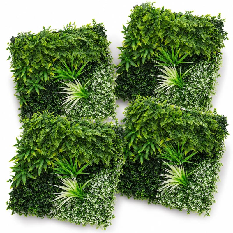 HAGO24 1qm Künstliche Pflanzwand Grün PE Kunstpflanzenwand Pflanzenmatte Blumenwand 4er-Set 50x50 cm Paneel Wanddeko UV-Beständig – Bild 1