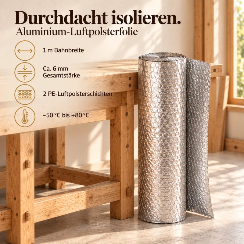 HAGO24 Aluminium-Isolierfolie Silber Polyethylen Aluminium Thermofolie Luftpolster-Dämmfolie Reflexionsfolie doppelseitig laminiert 97 % Wärmereflektion 6mm Stärke – Bild 4