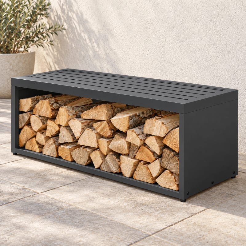 HAGO24 Feuerholzregal mit Sitzbank Anthrazit RAL 7016 verzinkter Stahl Kaminholzregal Brennholzregal Holzlager integrierte Sitzbank Kunststoff-Sitzfläche bis zu 220 kg belastbar – Bild 5