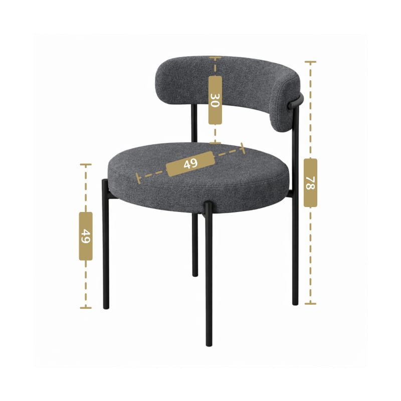 HAGO24 Esszimmerstühle 2er Set Schiefergrau Teddystoff Bezug Polsterstuhl Sitzhöhe 49cm rund schwarze Metallfüße Grau gemütlich edles Design bis 120kg – Bild 3