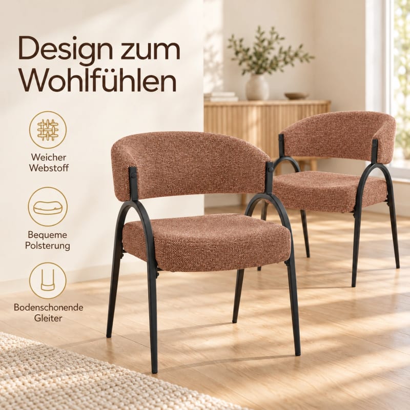 HAGO24 2er Set Esszimmerstühle Küchenstuhl Polyester Polsterstuhl Essstühle Designerstühle Bouclé-Webstoff – Bild 3