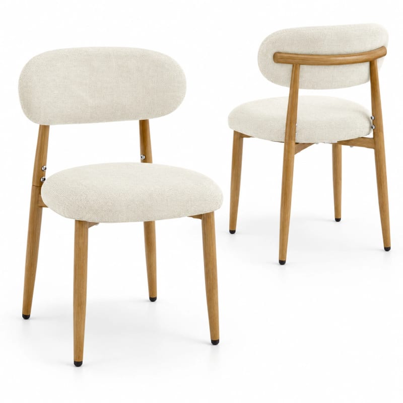 HAGO24 Esszimmerstühle Beige Essstuhl Küchenstuhl Polsterstuhl Küchenstühle Rückenlehne Stoff Holzoptik Stahl Skandinavien
