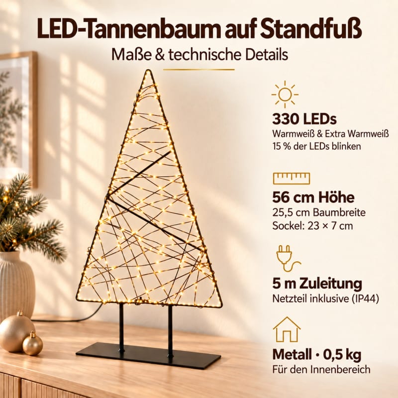 HAGO24 LED-Tannenbaum Warmweiß & extra warmweiß Metall LED-Weihnachtsfigur Weihnachtsdeko Weihnachtsbeleuchtung Tannenbaum-Silhouette Standfuß 330 LEDs – Bild 5
