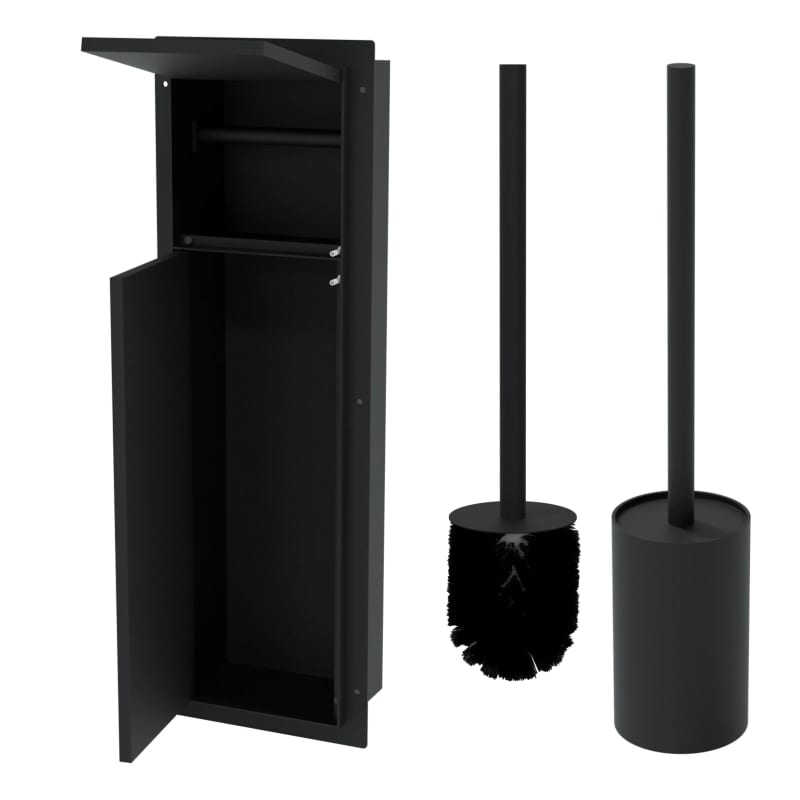 HAGO24 WC Modul Edelstahl Schwarz Schlitz Einbauschrank Unterputz Wandnische 200x600mm Toilettenpapierhalter Bürstenhalter Push-to-Open befliesbare Tür
