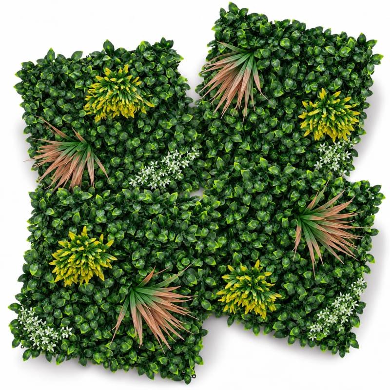 HAGO24 1qm Künstliche Pflanzwand Grün PE Kunstpflanzenwand Pflanzenmatte Blumenwand 4er-Set 50x50 cm Paneel Wanddeko UV-Beständig – Bild 1
