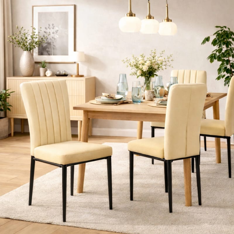 HAGO24 Esszimmerstühle 4er Set Creme Samtbezug Polsterstuhl Metallbeine – Bild 1