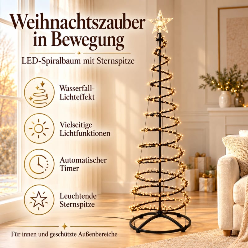 HAGO24 Beleuchteter Weihnachtsbaum Schwarz Kunststoff Künstlicher Tannenbaum Christbaum Lichterbaum 180 cm Höhe 640 warmweiße LEDs Wasserfall-Lichteffekt mit Timer – Bild 3