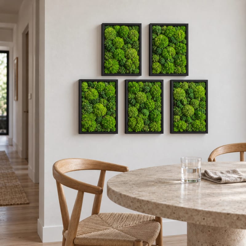 HAGO24 Moosbild Grün mit schwarzem Rahmen Kiefernholz Wandbild Mooswandbild Wanddekoration Echtes konserviertes Kugelmoos Rechteck 27 x 38 cm Aufhängung auf der Rückseite – Bild 5