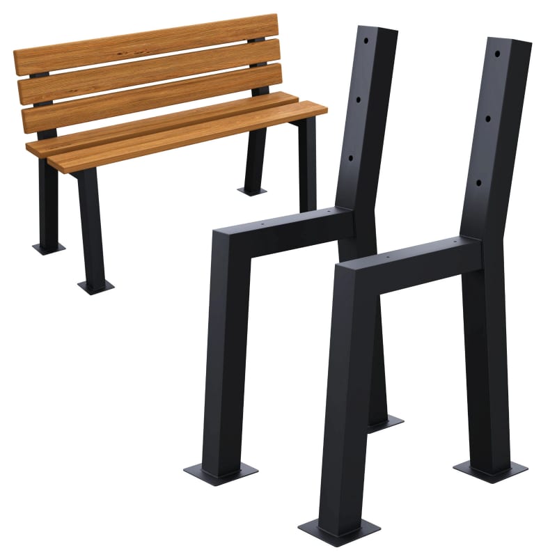 HAGO24 Bankgestell Stahl H-Form 2er Set Bankfüße Schwarz Pulverbeschichtet Rückenlehne Wetterfest Industrial Look Bodenschoner – Bild 1