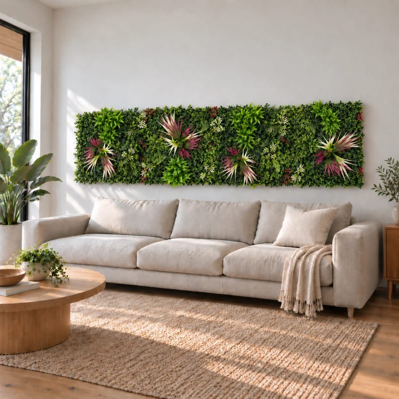 HAGO24 1qm Künstliche Pflanzwand Grün PE Kunstpflanzenwand Pflanzenmatte Blumenwand 4er-Set 50x50 cm Paneel Wanddeko UV-Beständig – Bild 5