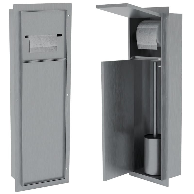HAGO24 WC Modul Edelstahl gebürstet Schlitz Einbauschrank Unterputz Wandnische 200x600mm Toilettenpapierhalter Bürstenhalter Push-to-Open befliesbare Tür – Bild 6