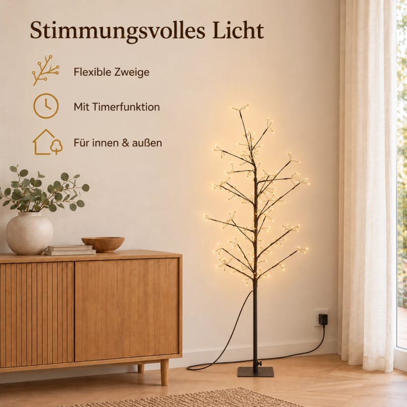 HAGO® LED Lichterbaum 120 cm 240 LEDs warmweiß Leuchtbaum Weihnachtsbaum mit Timer IP44 für deine Weihnachtsdeko – Bild 3