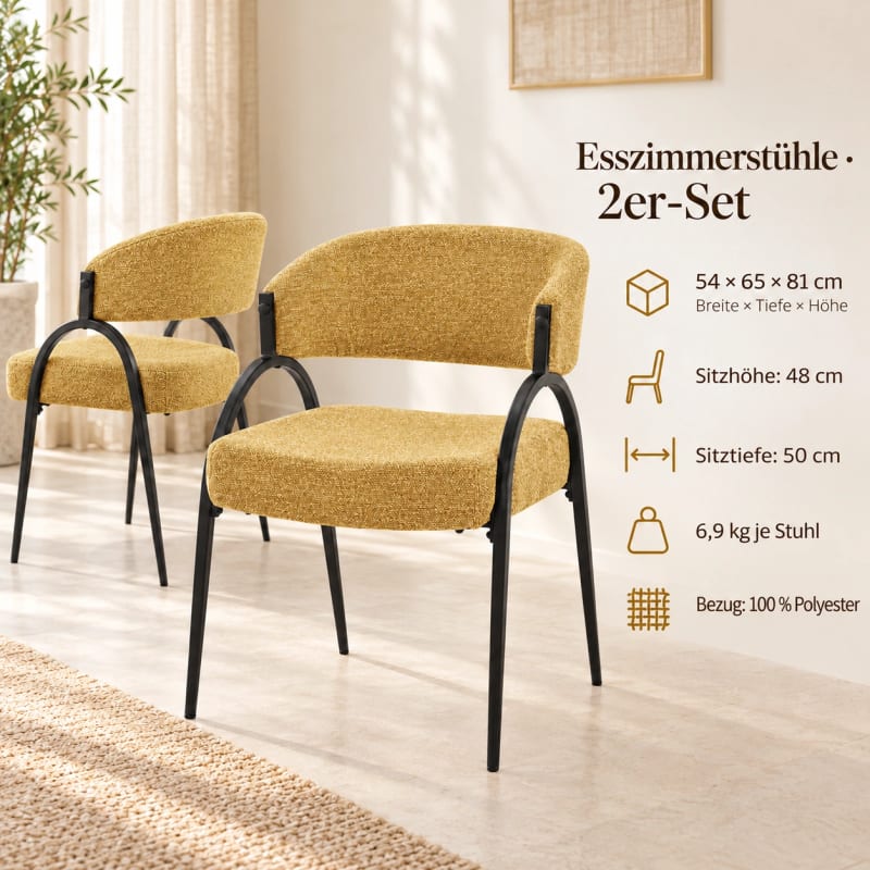 HAGO24 2er Set Esszimmerstühle Küchenstuhl Polyester Polsterstuhl Essstühle Designerstühle Bouclé-Webstoff – Bild 4