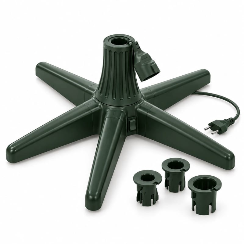 HAGO24 Weihnachtsbaumständer Grün Kunststoff Christbaumständer Tannenbaumständer Baumständer drehbar 360°-Rotation künstliche Weihnachtsbäume bis 240 cm mit 5 Standfüßen und 3 Adapter-Aufsätzen im Einsatz
