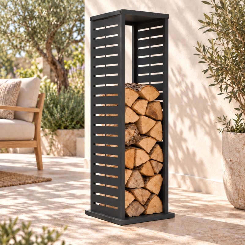 HAGO24 Feuerholzregal Anthrazit Stahl Kaminholzregal Brennholzregal Holzständer Säulenform pulverbeschichtet verstellbare Bodenschoner – Bild 1