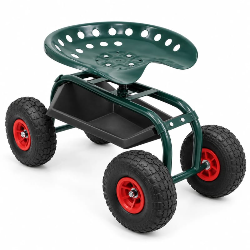 HAGO24 Gartenrollsitz Grün Stahl Gartenrollwagen Gartensitzwagen Gartenarbeitssitz 360° drehbar höhenverstellbar Aufbewahrungskorb – Bild 2