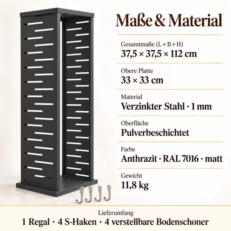 HAGO24 Feuerholzregal Anthrazit Stahl Kaminholzregal Brennholzregal Holzständer Säulenform pulverbeschichtet verstellbare Bodenschoner – Bild 4