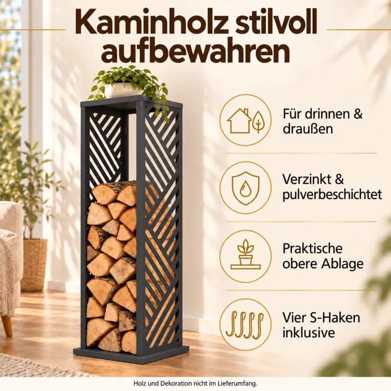 HAGO24 Feuerholzregal Anthrazit Stahl Kaminholzregal Brennholzregal Holzständer Säulenform pulverbeschichtet verstellbare Bodenschoner – Bild 3