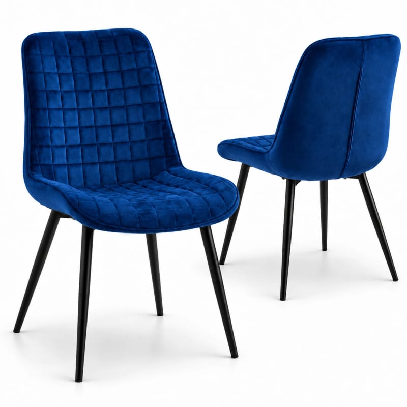 HAGO24 Esszimmerstühle Blau - Samt Polsterstuhl Küchenstuhl Samtstuhl Essstuhl quadratische Steppung gepolsterte Rückenlehne schwarzes Metallgestell – Bild 2