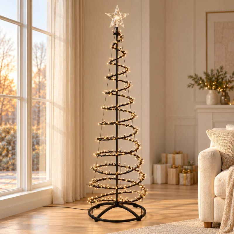 HAGO24 Beleuchteter Weihnachtsbaum Schwarz Kunststoff Künstlicher Tannenbaum Christbaum Lichterbaum 180 cm Höhe 640 warmweiße LEDs Wasserfall-Lichteffekt mit Timer
