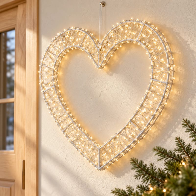HAGO® LED Dekoherz Leuchtherz 720 LEDs 49,5 cm mit Timer warmweiß IP44 Weihnachtsdeko