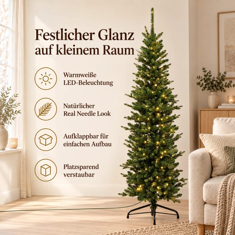 HAGO24 Künstlicher Weihnachtsbaum 150cm mit Beleuchtung Grün Kunststoff Kunstbaum Tannenbaum Christbaum Real Needle Look aufklappbar mit Standfuß – Bild 4