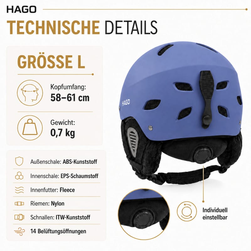 HAGO24 Skihelm Blau ABS-Kunststoff EPS-Schaumstoff Snowboardhelm Snowboardhelm Unisex größenverstellbar 14 Belüftungsöffnungen Skibrillenhalter – Größe L – Bild 4