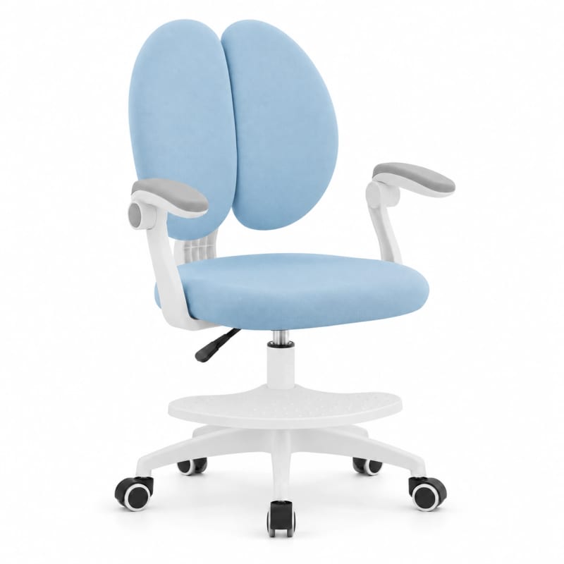 HAGO24 Kinder-Schreibtischstuhl Blau Polyester Drehstuhl Bürostuhl Schreibtischsessel 46-58cm-Sitzhöhe geteilte Rückenlehne höhenverstellbare Fußstütze – Bild 2