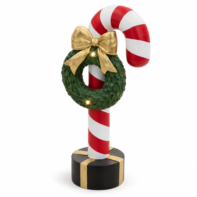 HAGO24 LED-Dekofigur Zuckerstange Rot Weiß Grün Schwarz Gold Magnesia Weihnachtsfigur Weihnachtsdekoration LED-Figur mit Kranz integrierten LEDs 68 cm Höhe – Bild 2