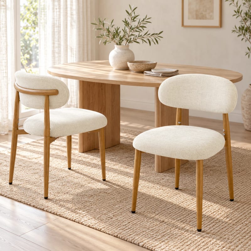 HAGO24 Esszimmerstühle Beige Essstuhl Küchenstuhl Polsterstuhl Küchenstühle Rückenlehne Stoff Holzoptik Stahl Skandinavien im Einsatz