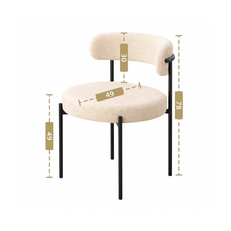 HAGO24 Esszimmerstühle 2er Set Cappuccino Teddystoff Bezug Polsterstuhl Sitzhöhe 49cm rund schwarze Metallfüße Braun gemütlich edles Design bis 120kg – Bild 3